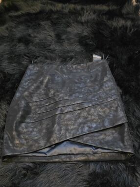 Guess Black Faux Leather Mini Skirt with Overlap Hem